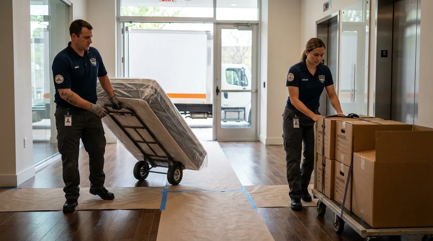 Professional apartment movers loading elevator in Kotzebue, AK